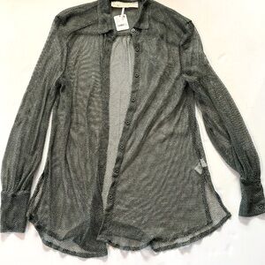 Metallic Green Ultra Sheer Tunic Top